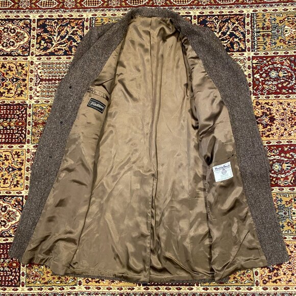 Vintage 80s Harris Tweed Wool Overcoat Brown - Picture 3 of 5